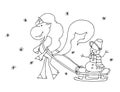 Cute fabulous unicorn with outlined for coloring book isolated on a white background. Unicorns lucky snowman on a sled under a sno